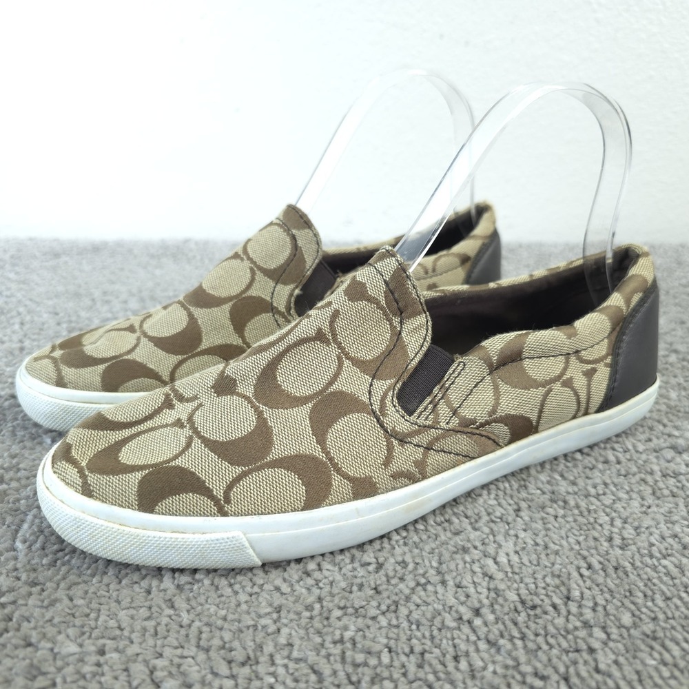 Coach Alegra Slip On Sneakers Womens 6.5 Brown Signature Logo Canvas A1888